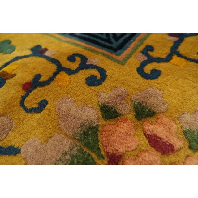 1920s Orange Dragon Medallion Antique Chinese Art Deco Carpet 8'10'' X 11'5'' Knotted Wool Rug For Sale - Image 11 of 12