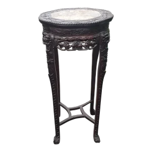 Chinese Carved Hongmu and Marble Inset Tabouret Pedestal, Circa 1900s