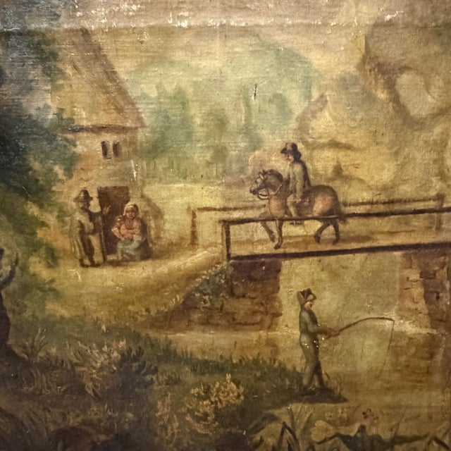 Early 19th Century Antique French Painted Screen Depicting Three Figural Landscape Scenes For Sale - Image 5 of 15