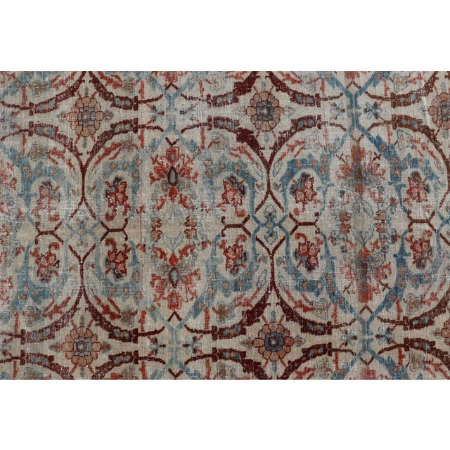 Textile Antique Persian Tabriz Floral Circular Design in Ivory, Lt. Blue, Red, Brown 7'3 X 11'3 For Sale - Image 7 of 18