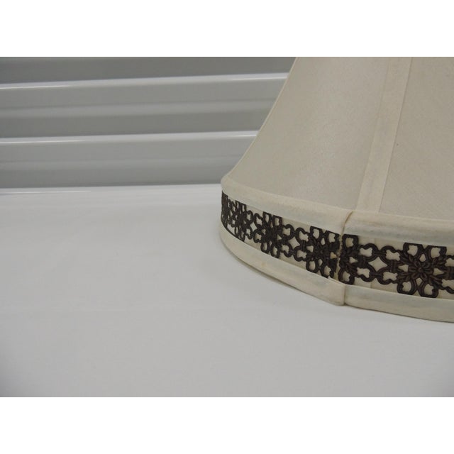 Art Nouveau Silk Ecru Color Lampshade With Vegan Brown Leather Trim For Sale - Image 3 of 7