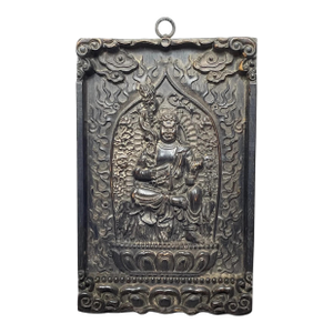 Late Qing Chinese Buddhist Carved Wall Sculpture – Wrathful Vajrapāṇi Temple Guardian