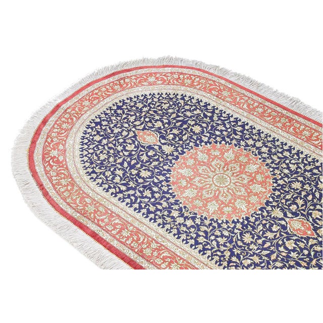 Ghom Silk Rug in Indigo For Sale - Image 5 of 14