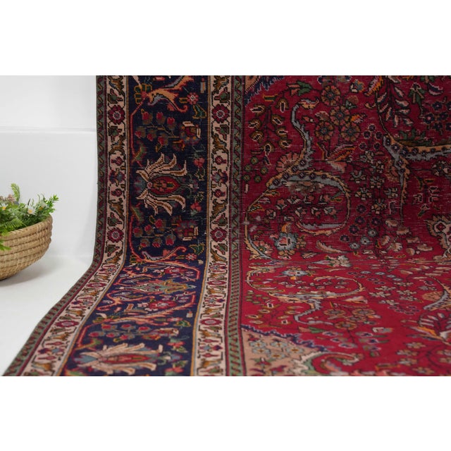 Textile 1970s Vintage Persian Handmade Wool 10x13 Red Area Rug For Sale - Image 7 of 11