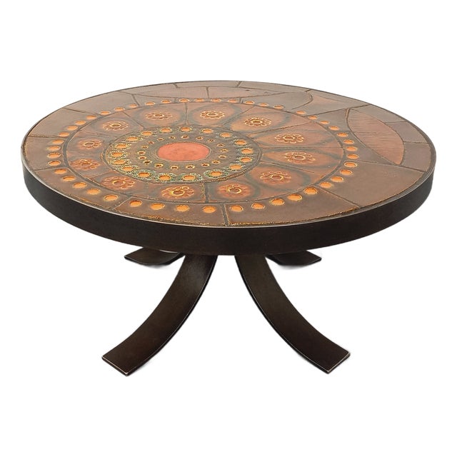 Vintage Round Coffee Table in Ceramic and Steel, 1960s For Sale