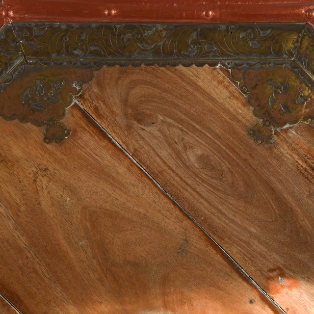 Antique Wooden Indian Coffee Table With Brass Mounts and Painted Trim For Sale - Image 4 of 7