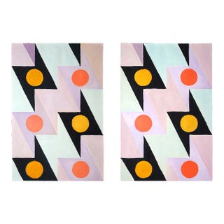 2022 "Futurist Lightning Bolt" Abstract Diptych Painting on Watercolor Paper by Natalia Roman - Set of 2 For Sale