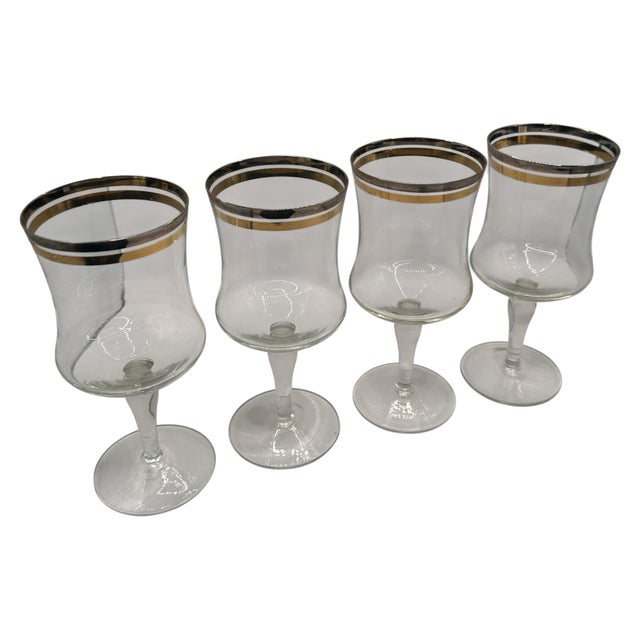 Vintage Krosno Gold and Silver Banded Water Goblets - Set of 4 For Sale - Image 12 of 12