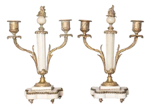 Pair of 19th-Century French Neoclassical Marble and Gilt Bronze Candelabras