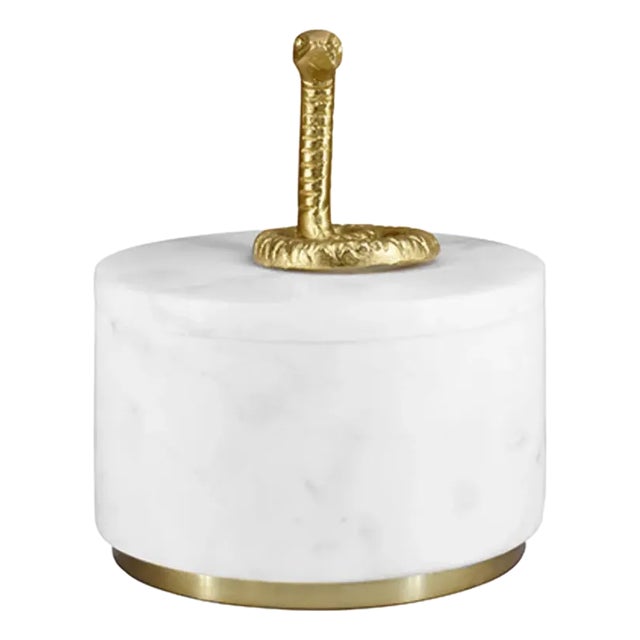 Matthew Izzo Home Snape Marble & Brass Decorative Box With Snake Accent For Sale