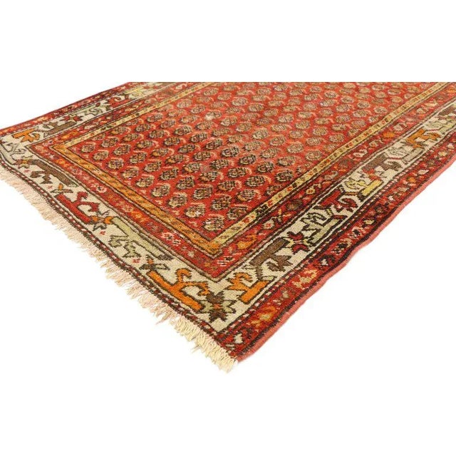 antique Persian Boteh Hamadan accent rug with Tudor house manor style. This hand knotted wool antique Persian Boteh...