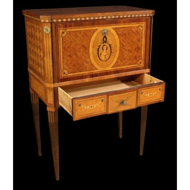 Louis XVI Style Bargueno Secretary Cabinet in Precious Wood Marquetry For Sale - Image 5 of 6