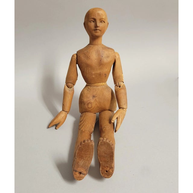 19th Century 19th C Antique Hand-Carved Wooden Artist’s Lay Figure, Articulated Mannequin For Sale - Image 5 of 14