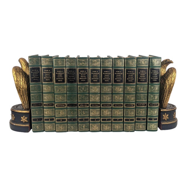 Vintage 1959 Funk & Wagnalls Green & Gilt Encyclopedia Books – Set of 11 For Sale