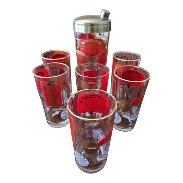Vintage Mid Century Modern Barware Set- 7 Pieces For Sale