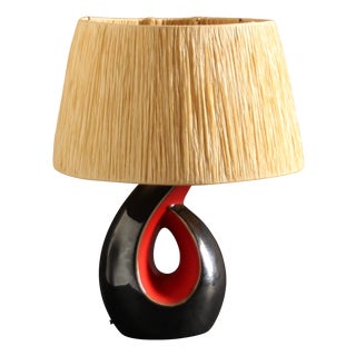 French Black & Red Ceramic Table Lamp, 1950s For Sale