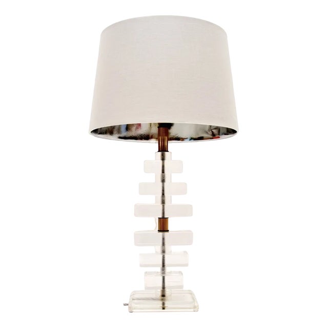 Vintage Acrylic and Brass Table Lamp, 1970 For Sale
