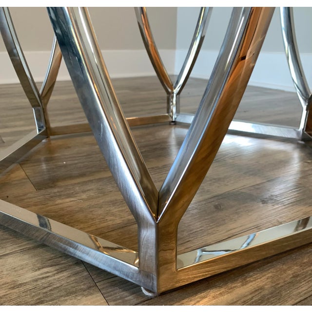 Brown Late 20th Century Steel Base and Round Glass Top Dining Table For Sale - Image 8 of 12
