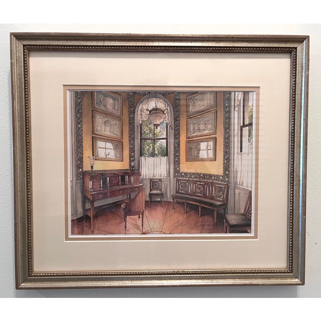 Wood James Steinmeyer Interior Watercolor Print-Custom Framed For Sale - Image 7 of 7