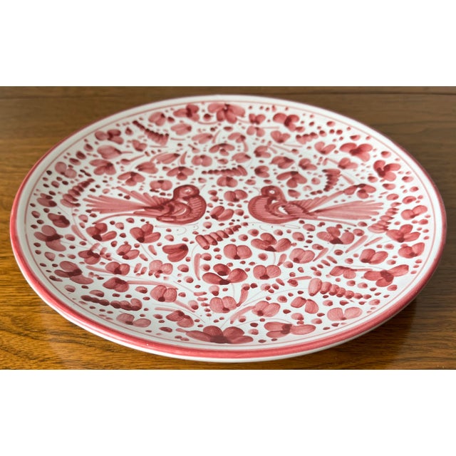 Deruta Hand-Painted Pink Birds Faience Plate-Italy | Chairish