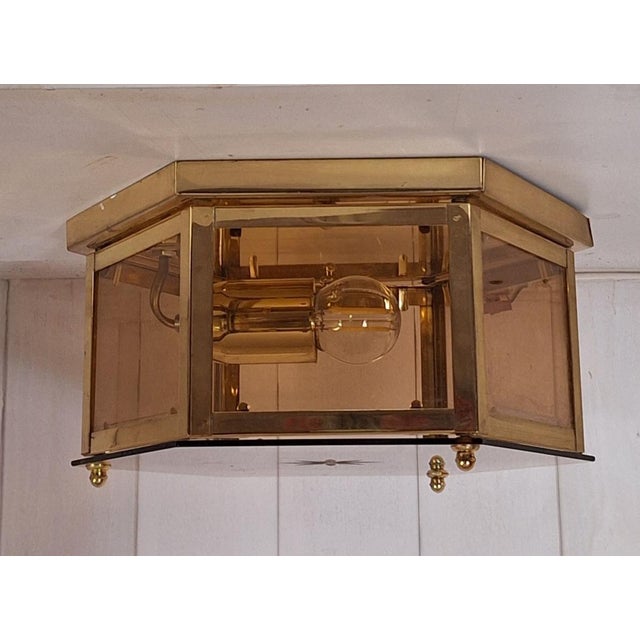 Vintage Brass Ceiling Lamp with Tinted Glass Panes, 1990s, in Very Good conditions. Designed 1990 to 1999 Up to 250V...