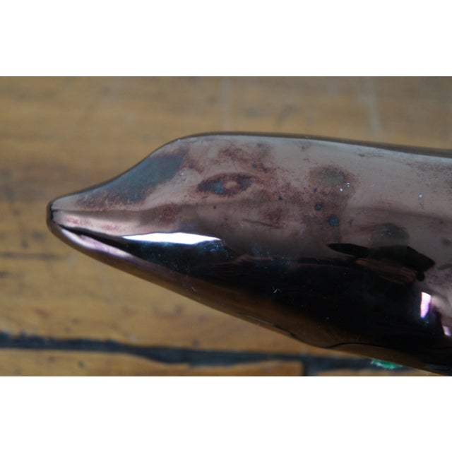 Vintage Iridescent Metallic Bronze Finish Porcelain Dolphin Figurine Sculpture For Sale - Image 10 of 12