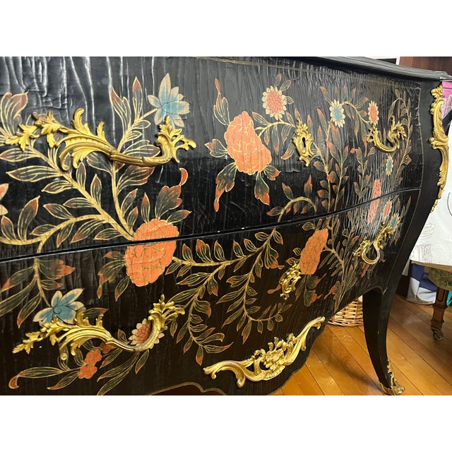 Early 20th Century Louis XVI Style Hand Painted Floral Bombe Commode, Early 20th Century For Sale - Image 5 of 9