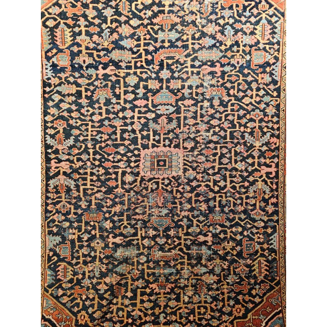 19th Century Persian Heriz Serapi Rug, Hand-Knotted Wool, Allover Geometric Pattern, Blue & Red, 8x11 For Sale - Image 14 of 18