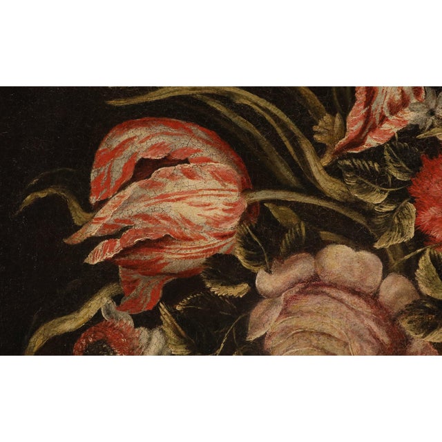 Maestro dei Vasi a Grottesche, Flower Composition in a Renaissance Vase, 17th Century, Oil Painting on Canvas, Framed For Sale - Image 12 of 15