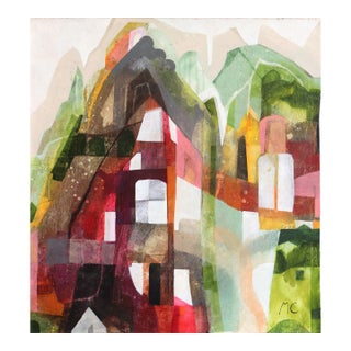 House on a Hill 1 - Abstract Color Drenched Nature Landscape Painting on Canvas Original Artwork by Maria C Bernhardsson For Sale