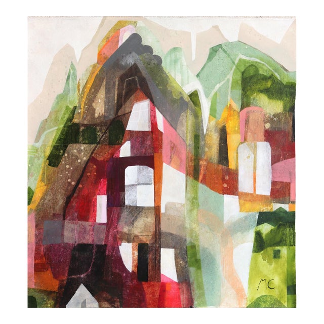 House on a Hill 1 - Abstract Color Drenched Nature Landscape Painting on Canvas Original Artwork by Maria C Bernhardsson For Sale