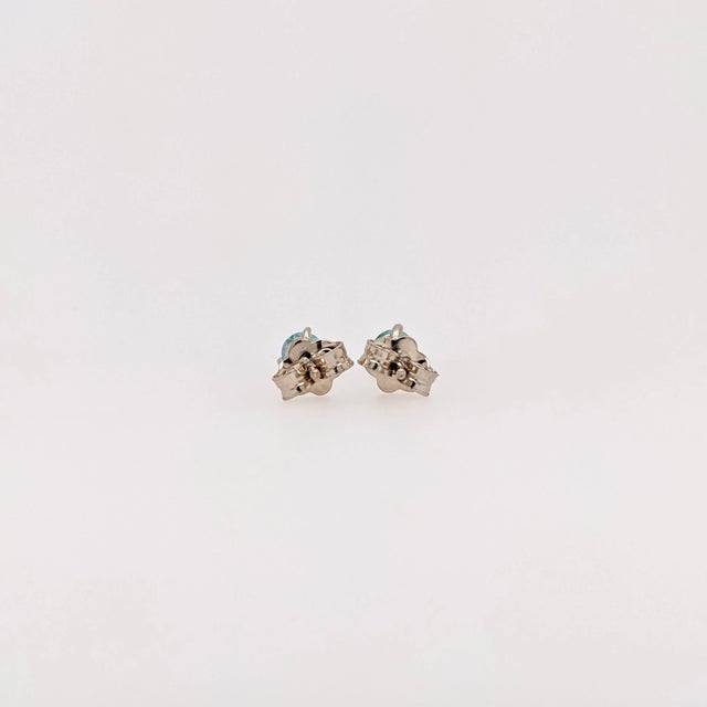 Aquamarine Martini Solitaire Stud Earrings in Solid 14k Gold Round - 2 Pieces For Sale In Columbus - Image 6 of 7