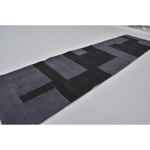 Dark Grey Vintage Hemp Runner For Sale - Image 4 of 9