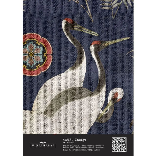 Mind the Gap Tsuru Indigo Wallpaper, Sample For Sale