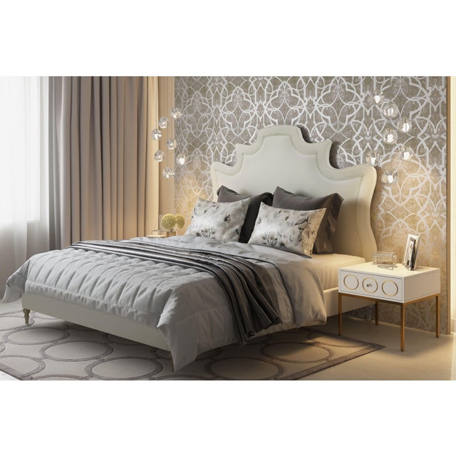 Serenity Cream Velvet Queen Bed For Sale In Los Angeles - Image 6 of 7