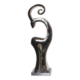 1980s Wood Antelope Sculpture on Metal Base For Sale