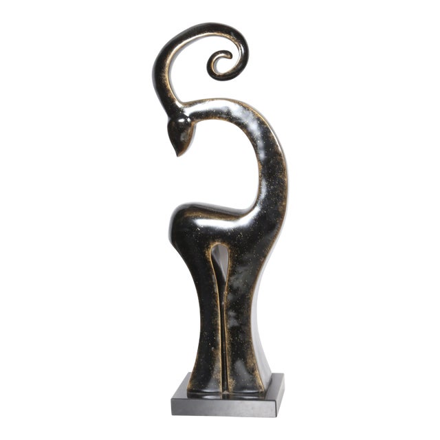 1980s Wood Antelope Sculpture on Metal Base For Sale