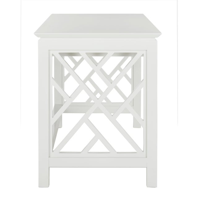 Chinoiserie Oren Fretwork Trellis Lacquer Writing Desk in White For Sale - Image 3 of 9