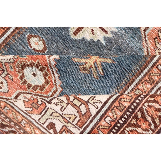 Antique Persian Hamadan Rug With Central Sub-Geometric Medallion in Blue-Gray For Sale - Image 10 of 11
