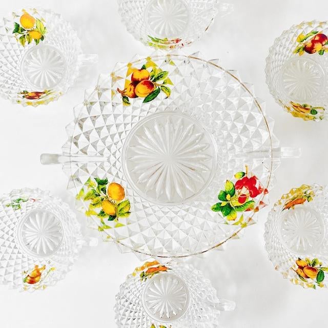 Nice mid-century glass punch set made by the italian lubiana in the 1960s. the large bowl and bowls are made of pressed...