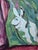 Textile Vintage Mid Century Modernist Figurative Abstract Painting of a Nude With a Rabbit For Sale - Image 7 of 8