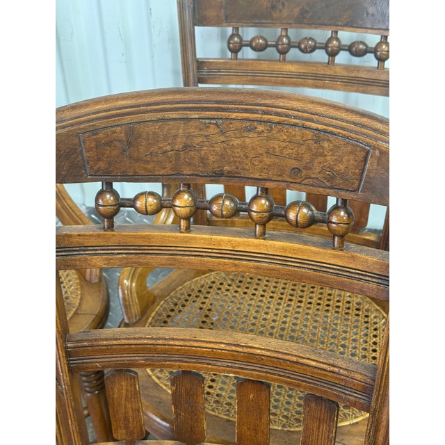 Late 19th Century Victorian Solid Walnut Cane Seat Dining Chairs For Sale - Image 4 of 12