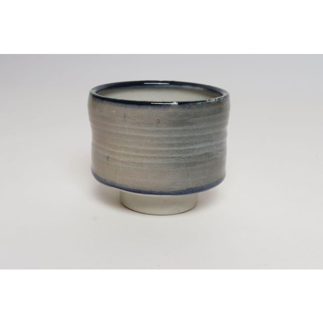 Mid-Century Modern Petite Vintage Gray and Blue Studio Stoneware Vessel/Bud Vase by Deanna Nichols For Sale - Image 3 of 11