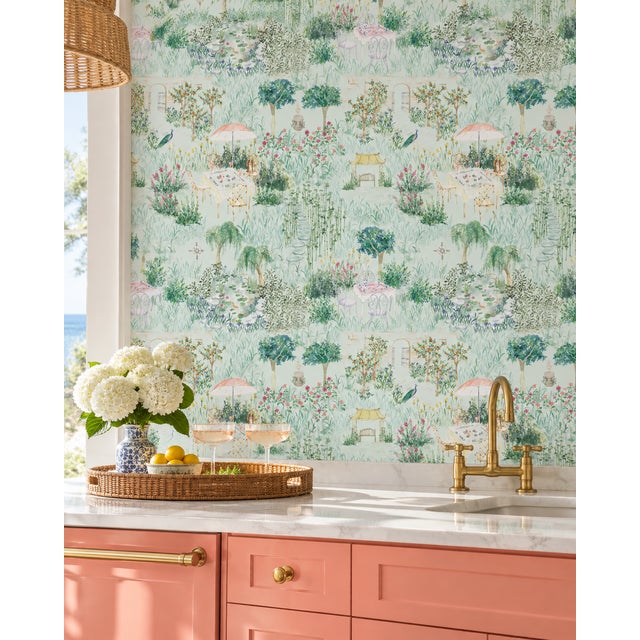 Textile Mahjong Garden Party Toile Grasscloth Wallpaper by House Party | 6 Yards For Sale - Image 7 of 14
