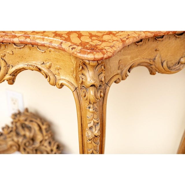 French Mid 20th Century Extraordinary Louis XV Style Rossa Verona Marble Top Console Table For Sale - Image 3 of 10
