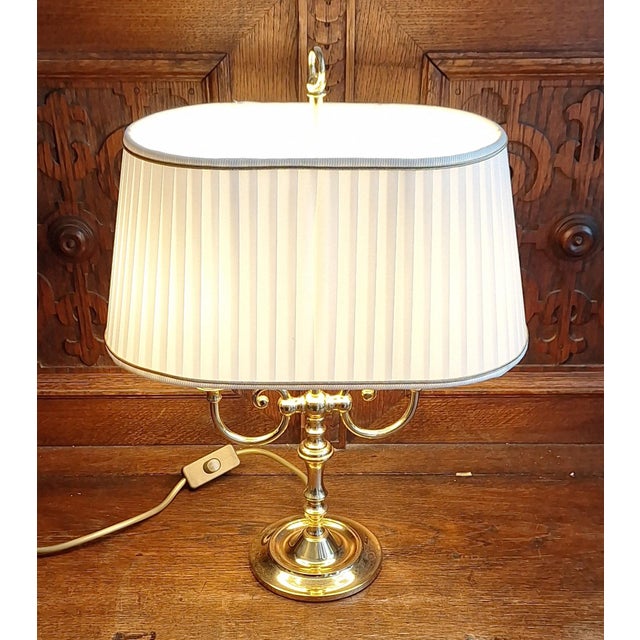 Vintage Table Lamp with Brass Frame and Cream-White Fabric Shade from Schulz & Adam, 1990s For Sale - Image 3 of 8