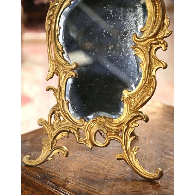 19th Century French Louis XV Style Gilt Bronze Vanity Table Mirror For Sale In Dallas - Image 6 of 10