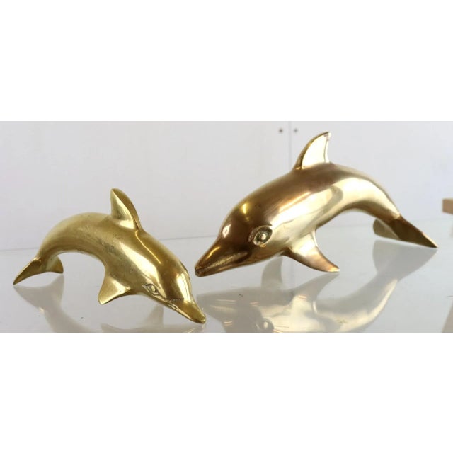 Mid-Century Brass Dolphins, Set of 2 For Sale - Image 5 of 8