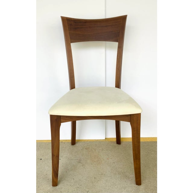 Stylish Copland Co. Modern Ivory Suede Ingrid Dining Chair/Desk Chair, warm walnut finshed wood frame, showroom floor sample