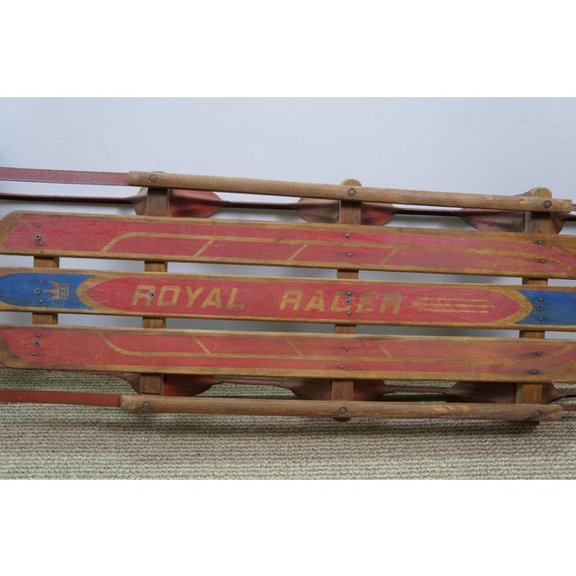 Wood Mid Century Royal Racer Oak & Metal Sled Flexible Flyer Style Snow Sleigh For Sale - Image 7 of 18